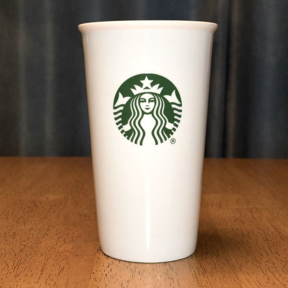 Starbucks Green & White Siren Ceramic Travel Tumbler Coffee Mug Cup 10 fl oz